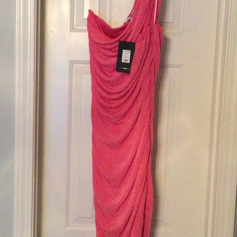 Fashion Nova Ruched MAXI  dress- Pink One Shoulder dress